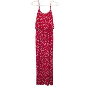 En Focus Studio Women's Maxi Dress Size 6 Red Tan Polka Dot Spaghetti Straps
